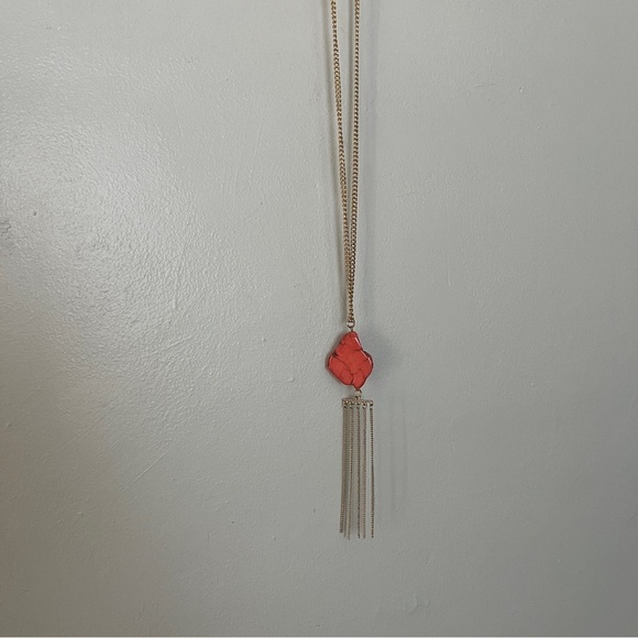 Charming Charlie Chain Fringe Necklace Statement Coral Gold Toned Curb Style 20" - Picture 6 of 6